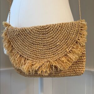 NWT Hat Attack Sunburst Fringe Clutch/Crossbody Bag Natural Color